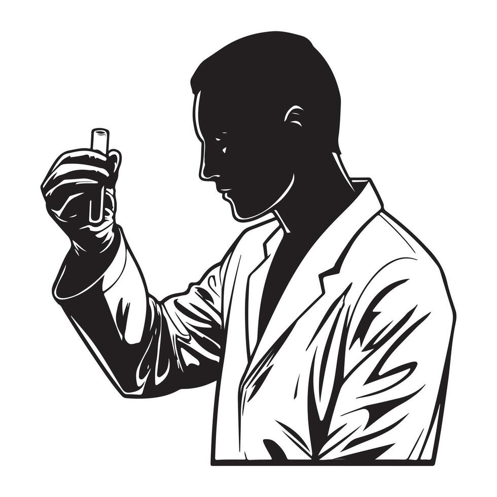 Silhouette of Biologist with Thick Outline Side View vector
