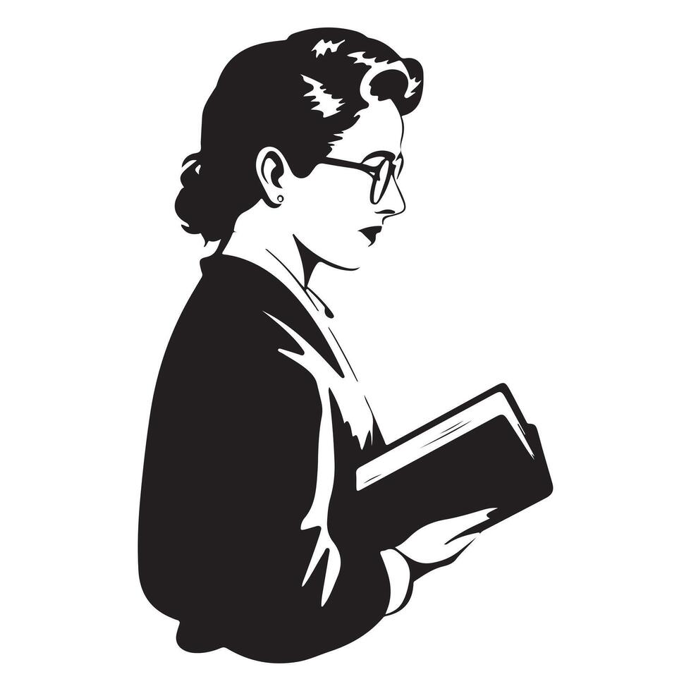 Side View Silhouette of Librarian with Bold Thick Outline vector