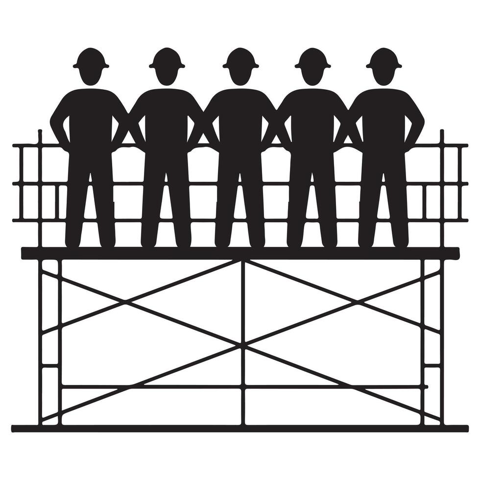 Side View Silhouette of Construction Worker Team with Bold Lines vector