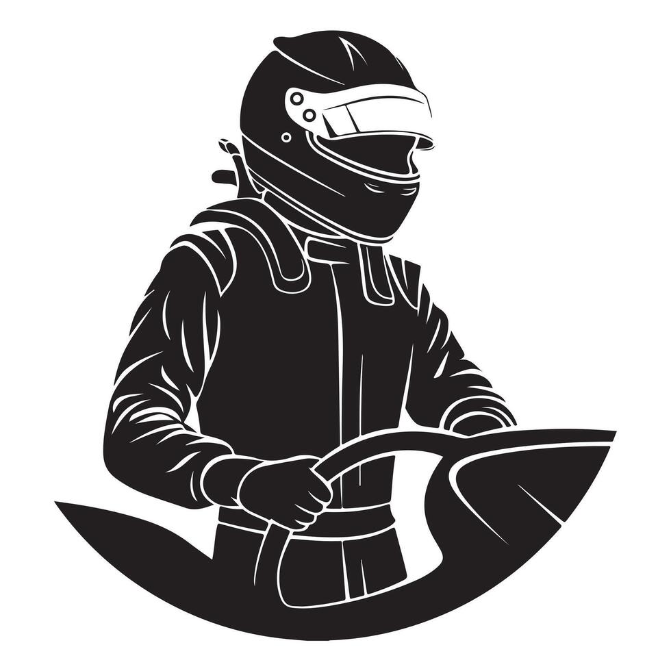 Silhouette of Racing Driver in Helmet and Suit vector