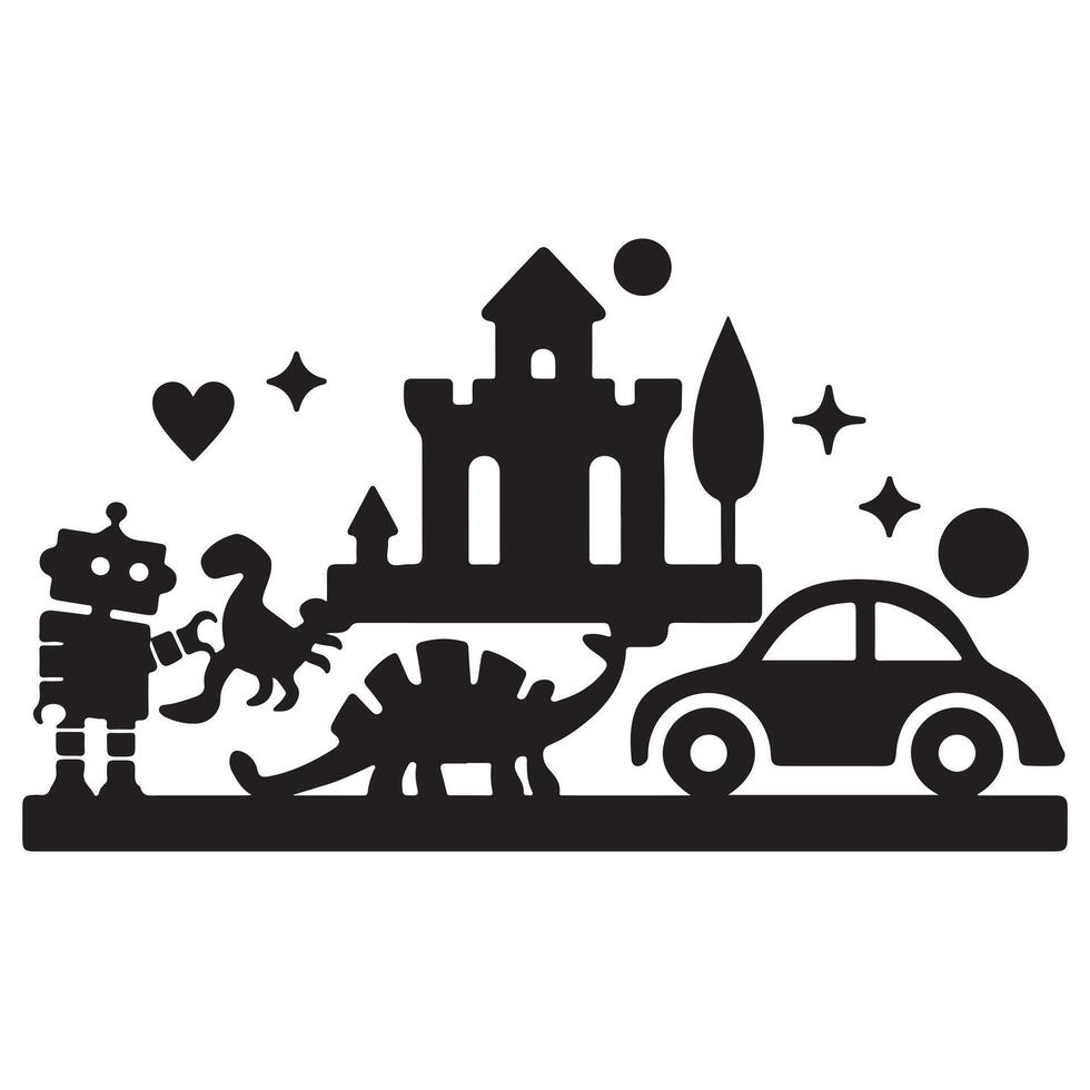Silhouette of Toy Shelf Storage with Toys vector
