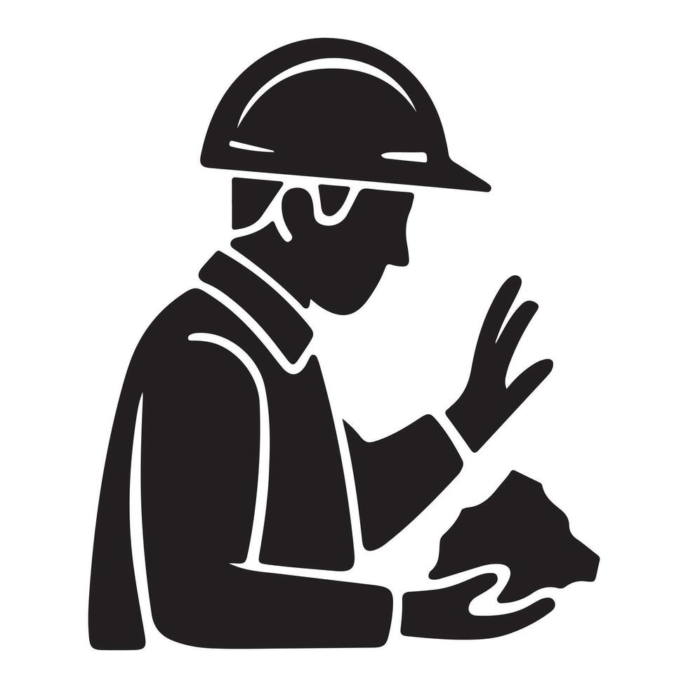 Side View Silhouette of Geologist with Bold Outline vector