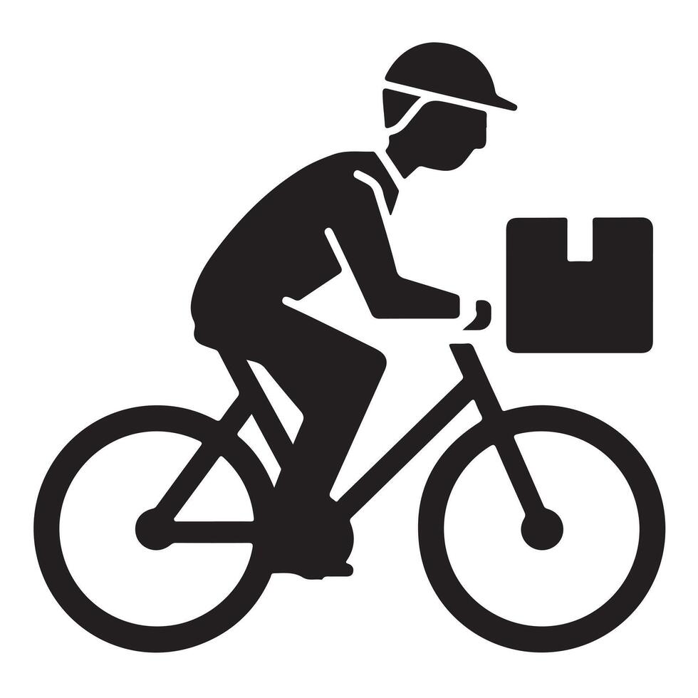 Minimalist Black Silhouette of Bicycle Delivery Person in Side View vector
