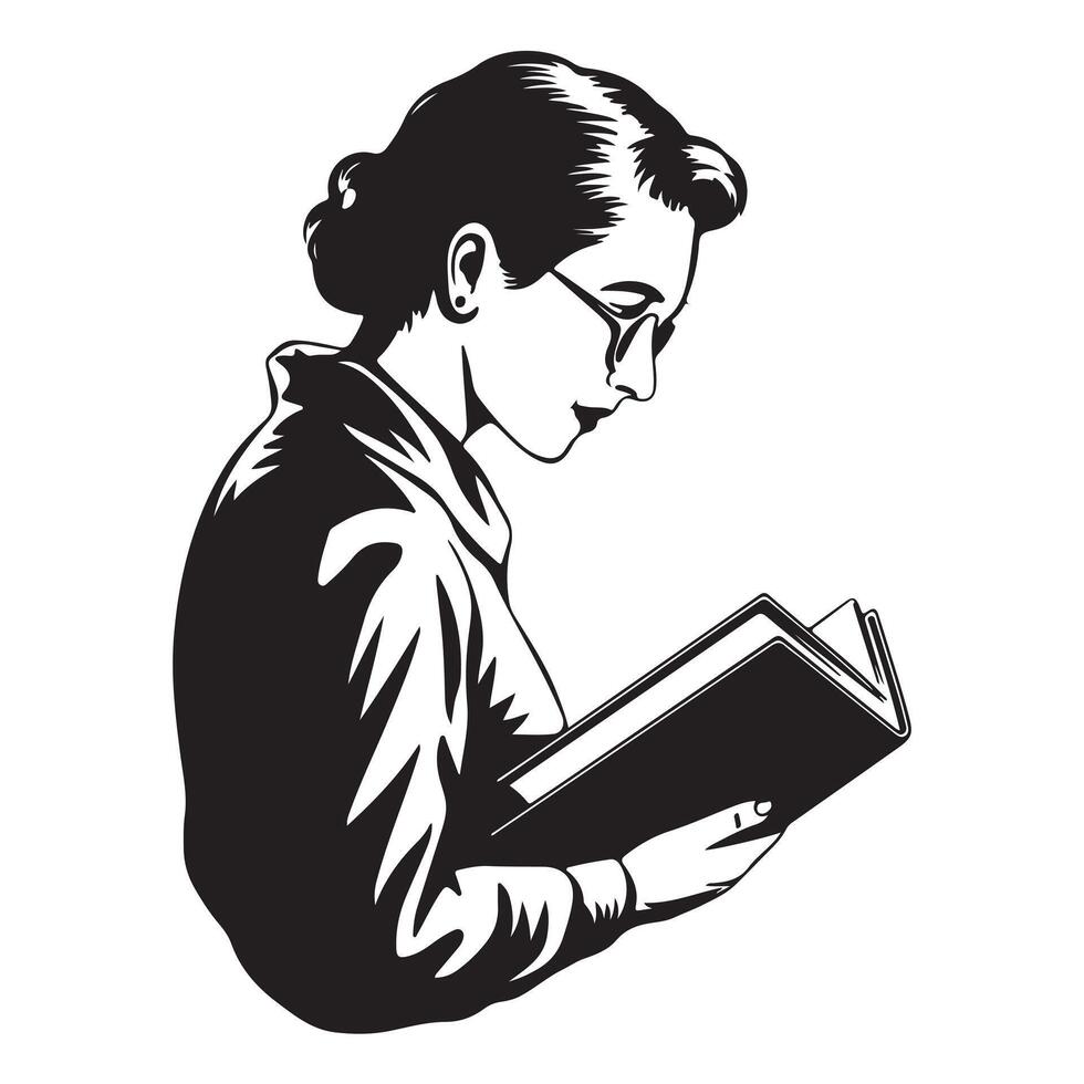 Black Silhouette of Librarian in Side Profile with Bold Lines vector