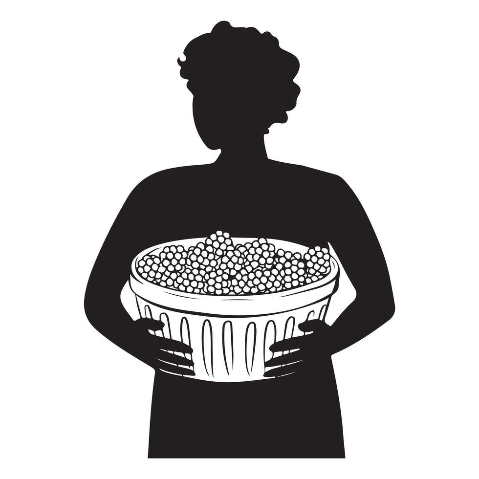 Black Silhouette of Contemporary Sketch of Berries on White Background vector