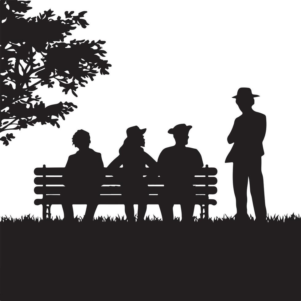 Black Silhouette of People Sitting on White Background vector