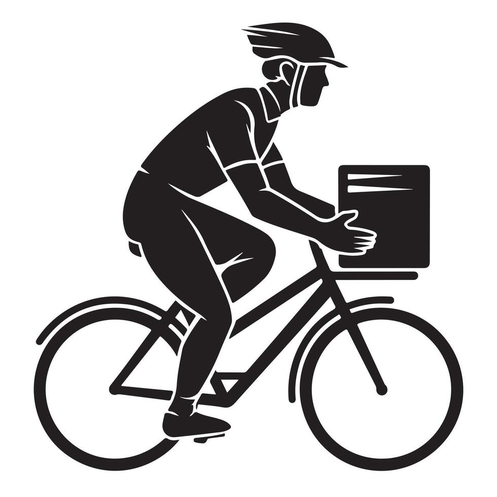 Side Profile Silhouette of Delivery Rider on Bicycle vector