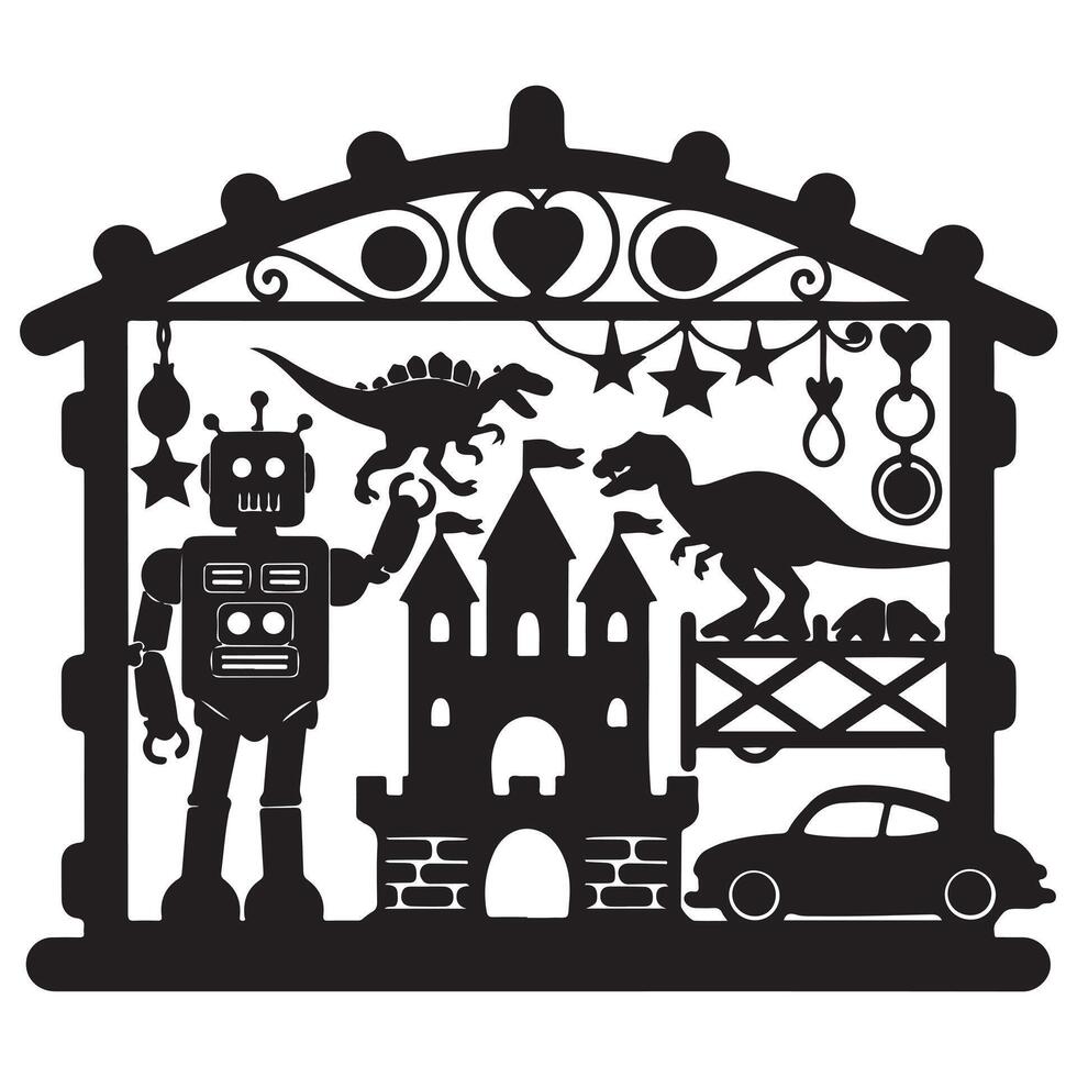 Silhouette of Toy Storage with Boxes on White Background vector