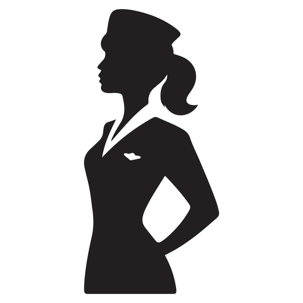 Side View Silhouette of Flight Attendant with Bold Thick Outline vector