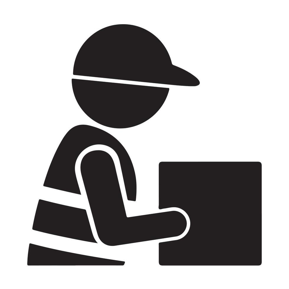Side View Silhouette of Delivery Person with Bold Thick Outline vector