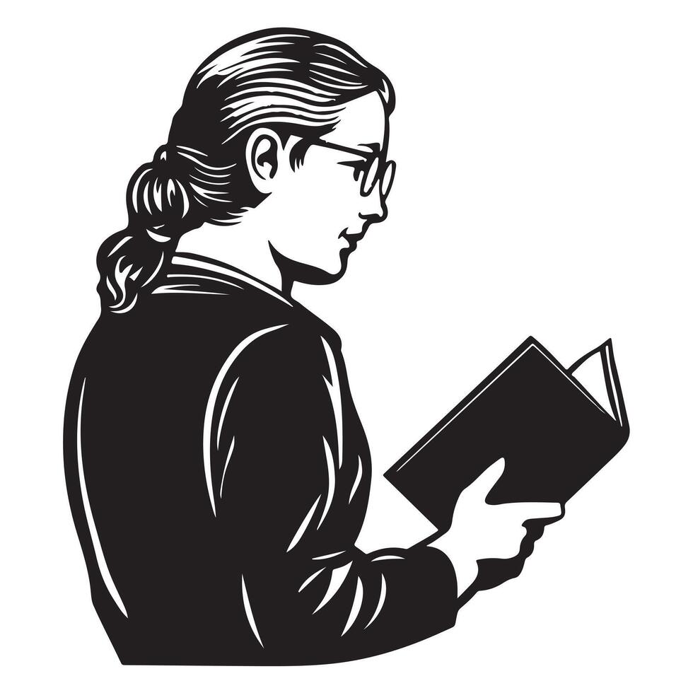 Librarian Silhouette with Thick Outline on White Background vector