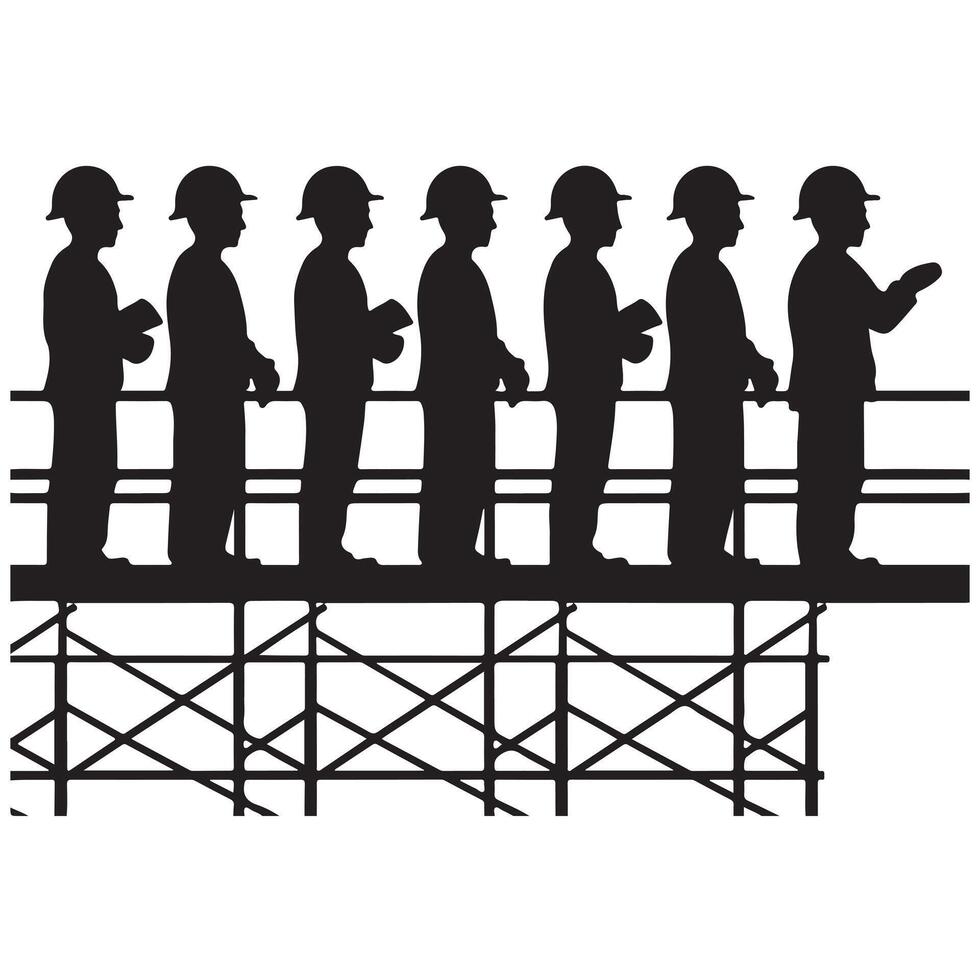 Minimalist Black Silhouette of Construction Worker Team in Side View vector