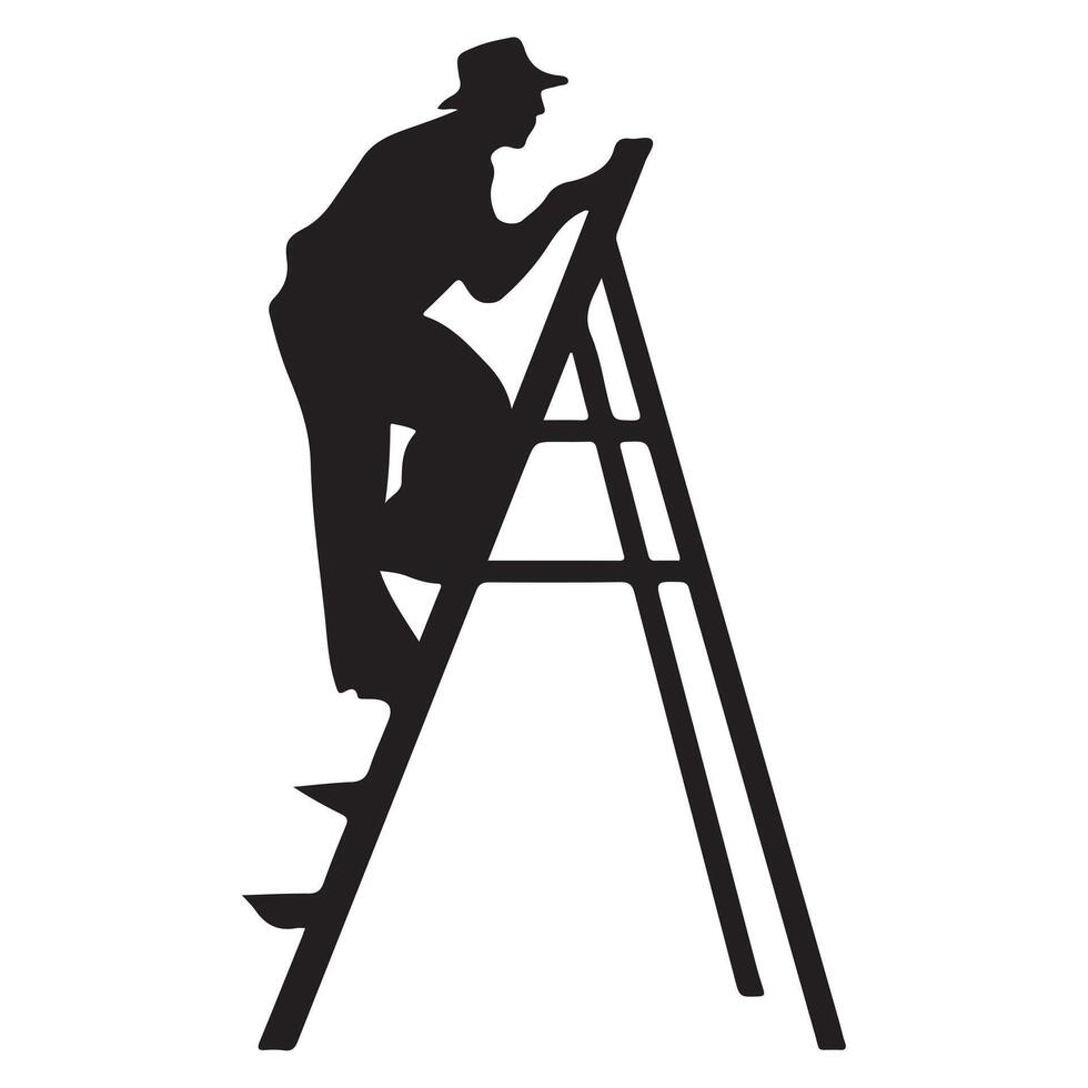 Climbing Worker Silhouette Black on White vector