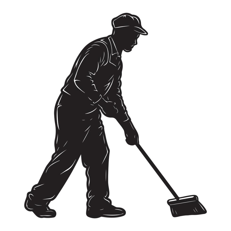 Janitor Profile Silhouette with Thick Black Outline vector