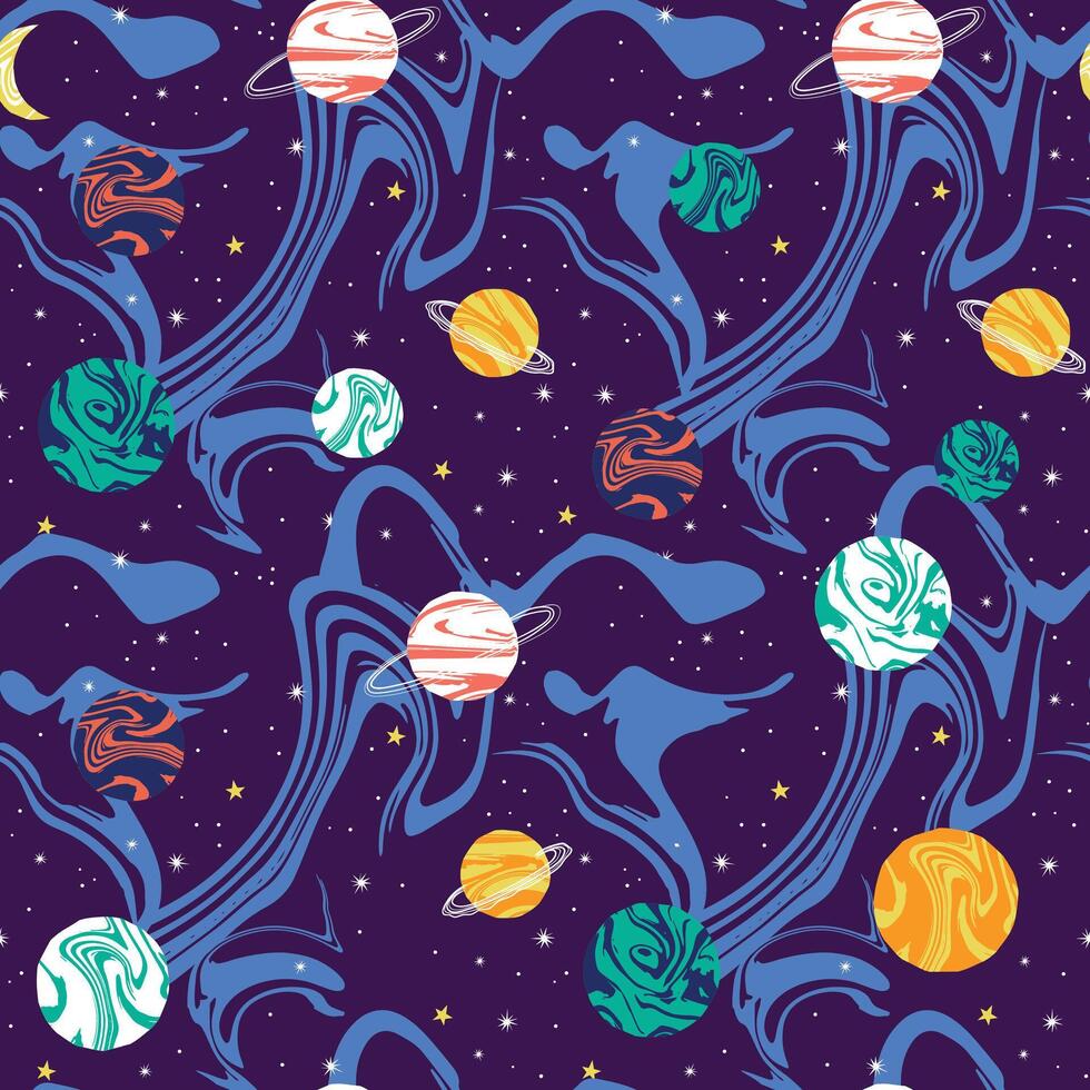 a space background with planets and moons vector