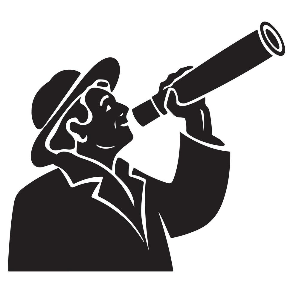 Side View Silhouette of Astronomer with Telescope vector