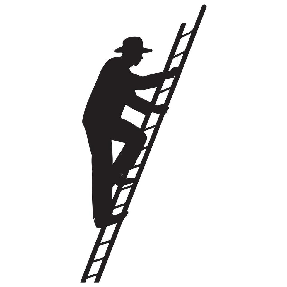 Man on Ladder Silhouette Isolated on White vector