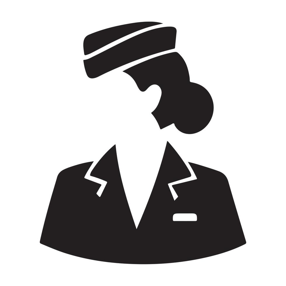 Black Silhouette of Airline Attendant in Side Profile with Bold Lines vector