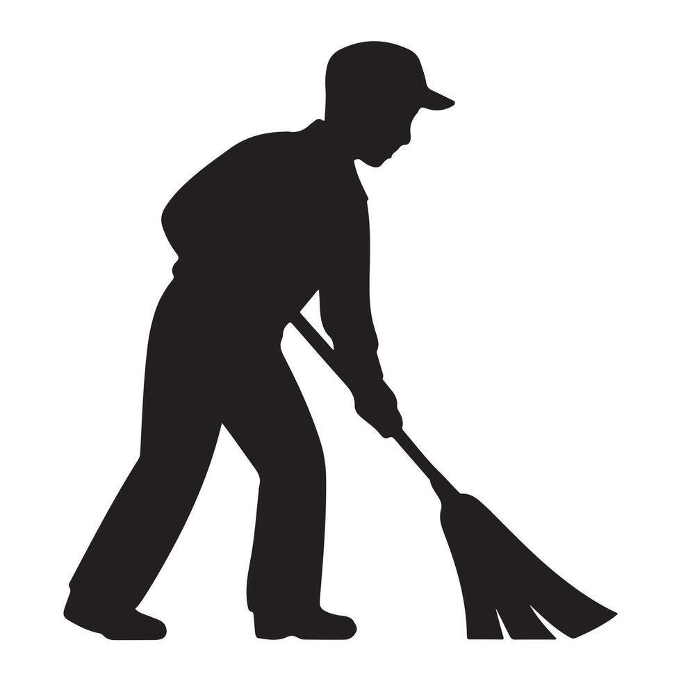 Side View Silhouette of Janitor with Bold Thick Outline vector