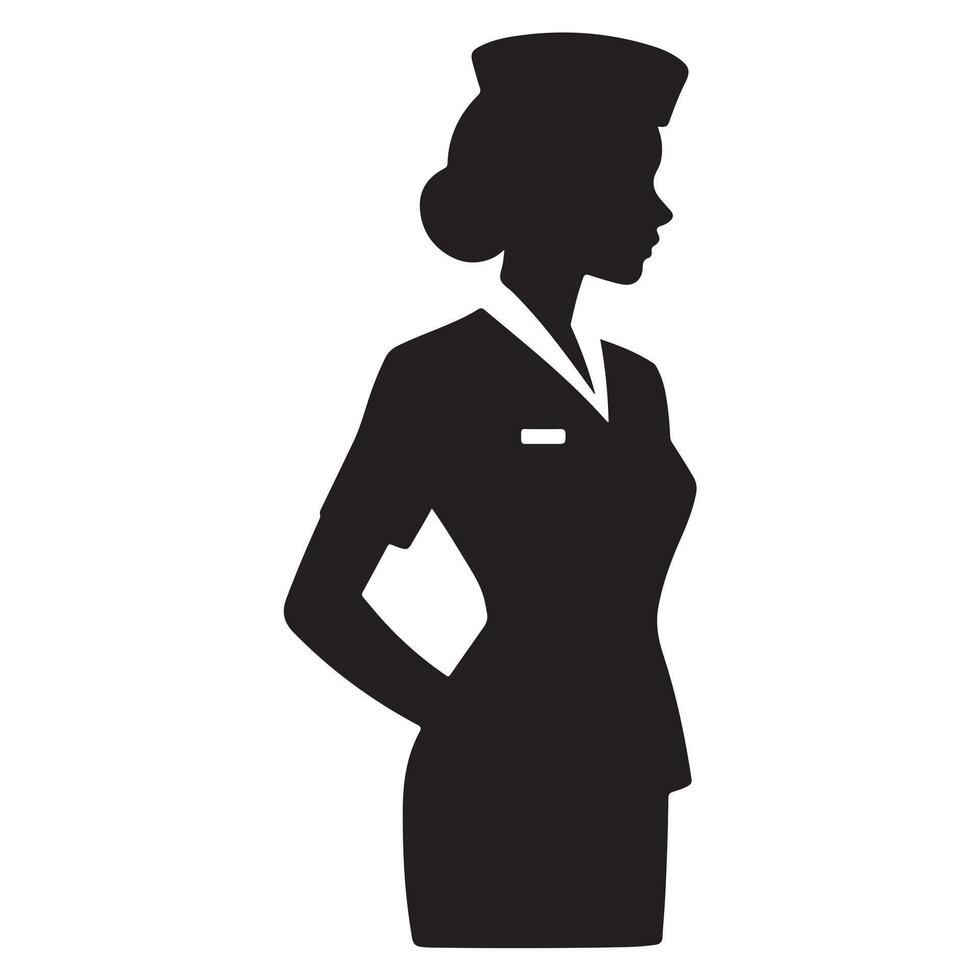 Black Silhouette of Flight Attendant with Thick Outline Side View vector
