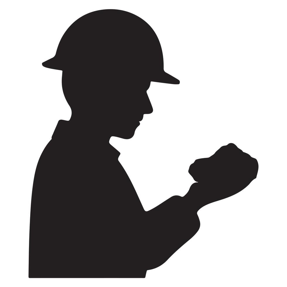 Geologist Side Profile Silhouette with Thick Black Lines vector