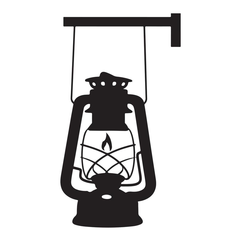 Vintage Kerosene Lantern Black Silhouette with White Background vector