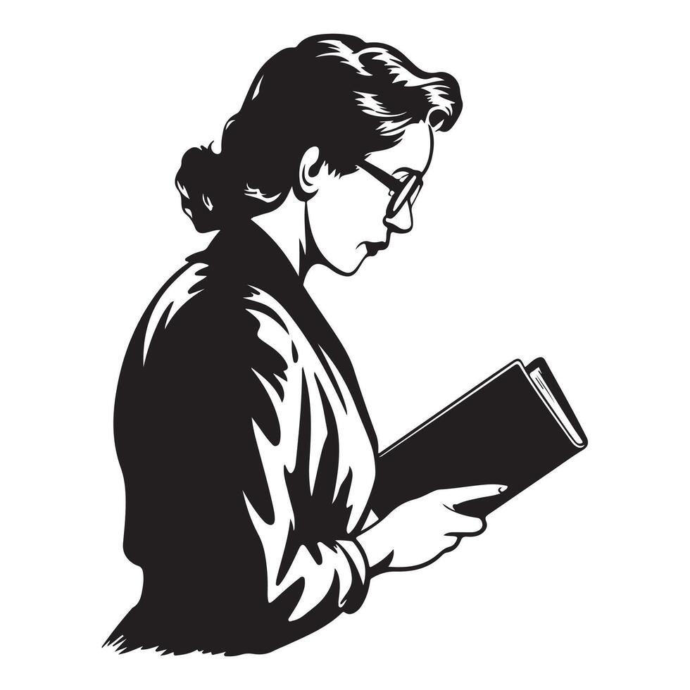 Minimalist Black Silhouette of Librarian in Side View vector