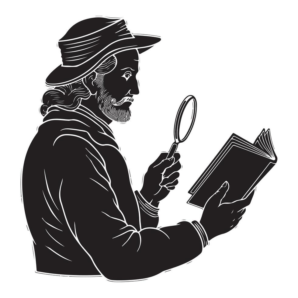 Historian Side Profile Silhouette with Thick Black Lines vector