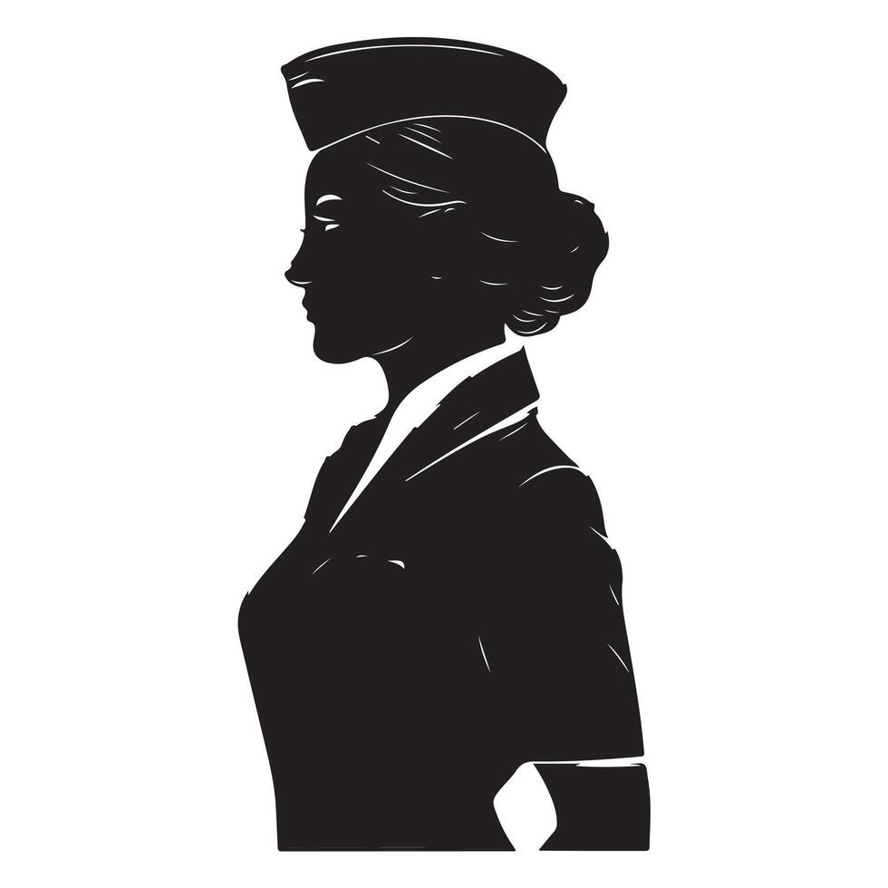 Flight Attendant Silhouette with Thick Outline on White Background vector