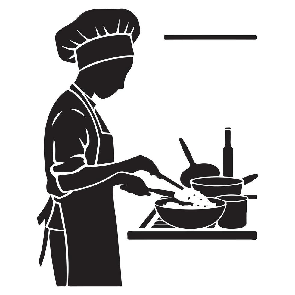 Chef Cooking Silhouette with White Background vector