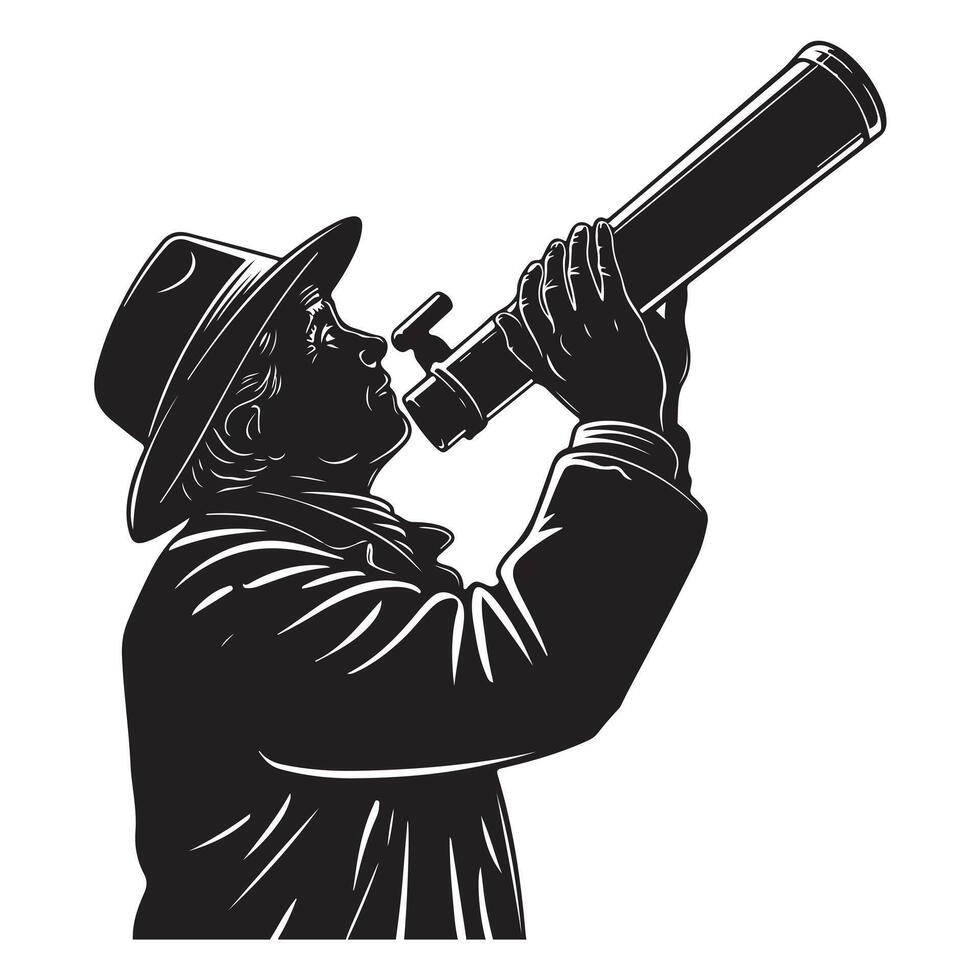 Thick Outline Astronomer Silhouette on White vector