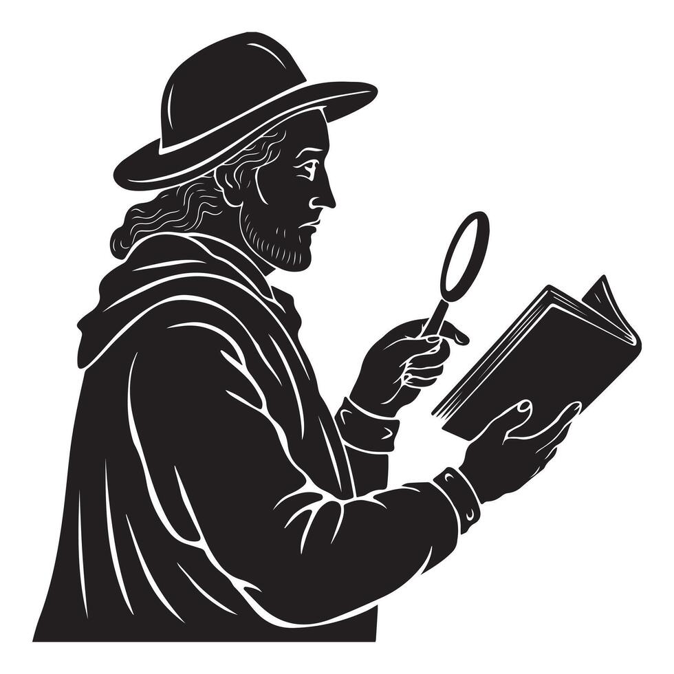 Side View Silhouette of Historian with Bold Thick Outline vector