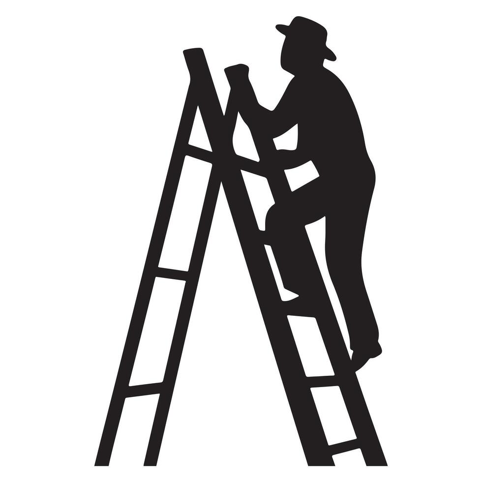 Black Silhouette of Man Climbing Ladder on White Background vector