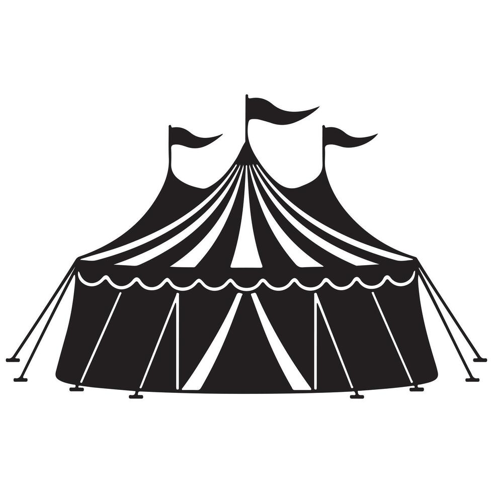 Traditional Circus Tent Silhouette with Flags and Poles vector