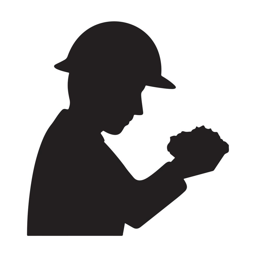Side View Silhouette of Geologist with Bold Thick Outline vector