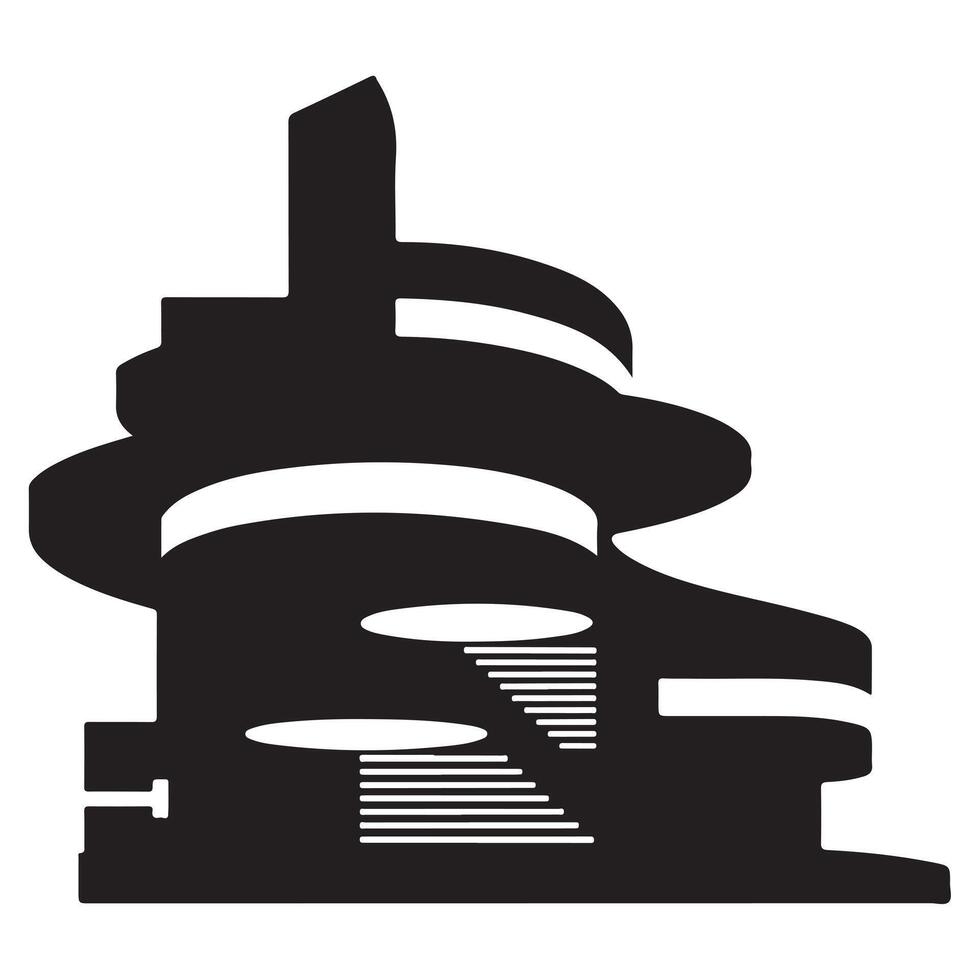 Black Silhouette of Abstract Architecture with Thick Outline vector