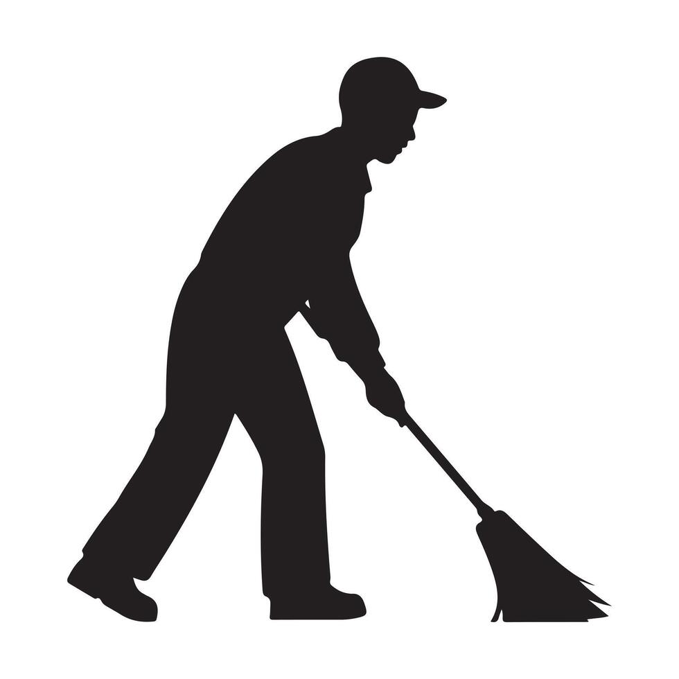 Janitor Silhouette with Thick Outline on White Background vector