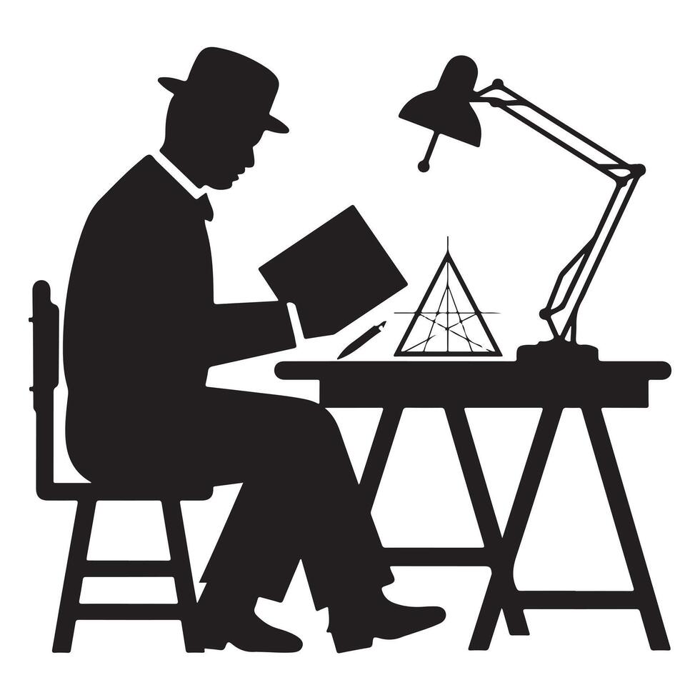 Silhouette of Working Table for Animator and Architect on White Background vector