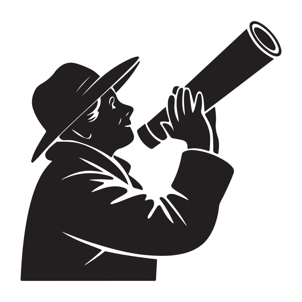 Astronomer in Action Silhouette with Telescope vector