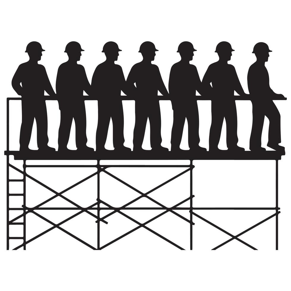 Group of Construction Workers Silhouette with Bold Outline vector