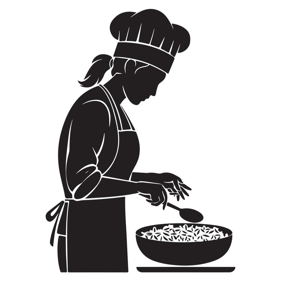 Black Silhouette of Cook in Kitchen vector