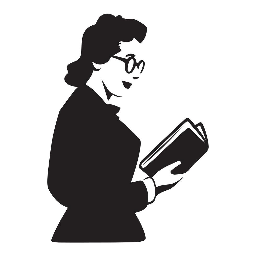 Black Silhouette of Librarian with Thick Outline Side View vector