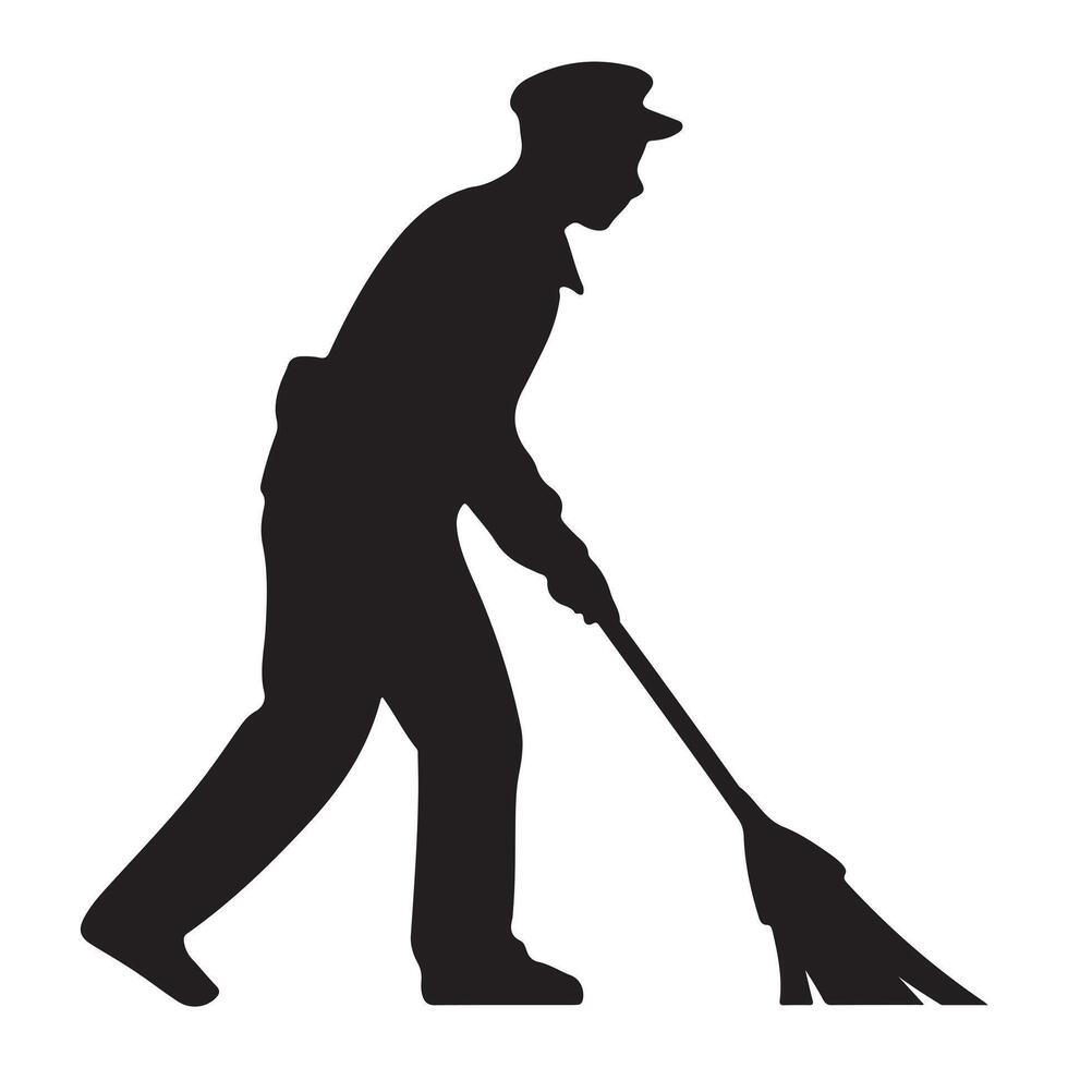 Black Silhouette of Janitor in Side Profile with Bold Lines vector