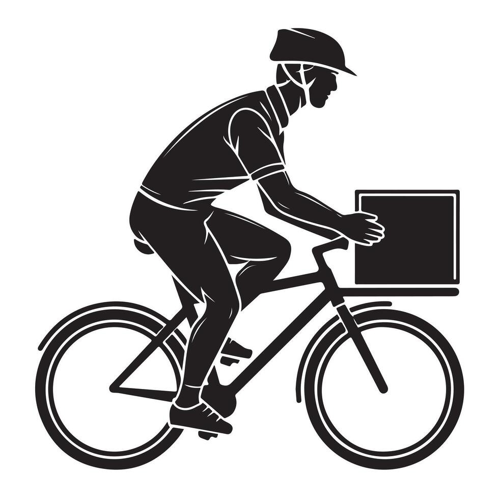 Delivery Person on Bicycle Silhouette with Thick Lines vector