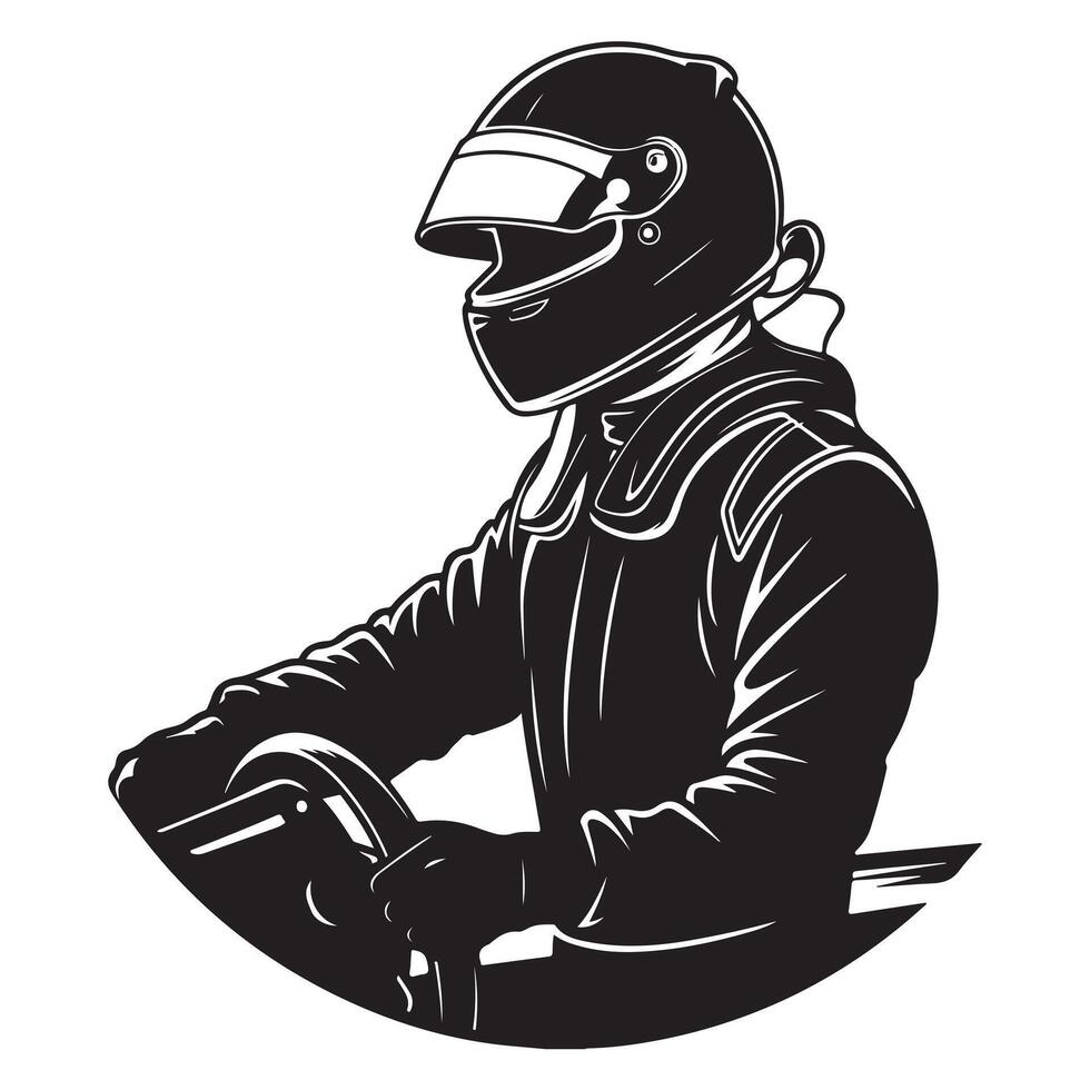 Black Silhouette of Racing Driver on White Background vector