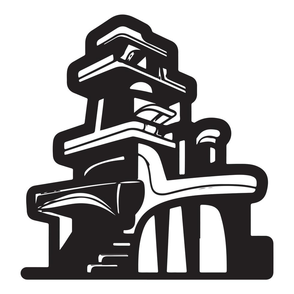 Black Outline Abstract Building Silhouette on White Background vector