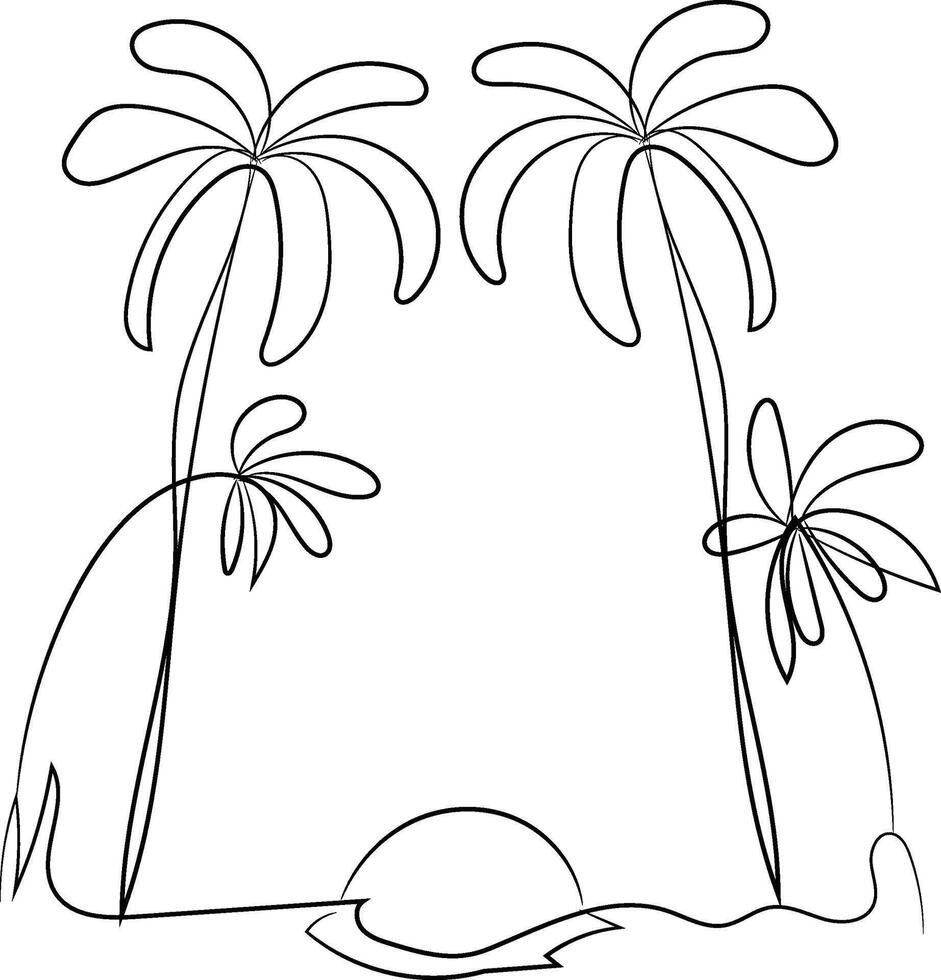 Drawing Palm Trees Sunset Beach Scene vector