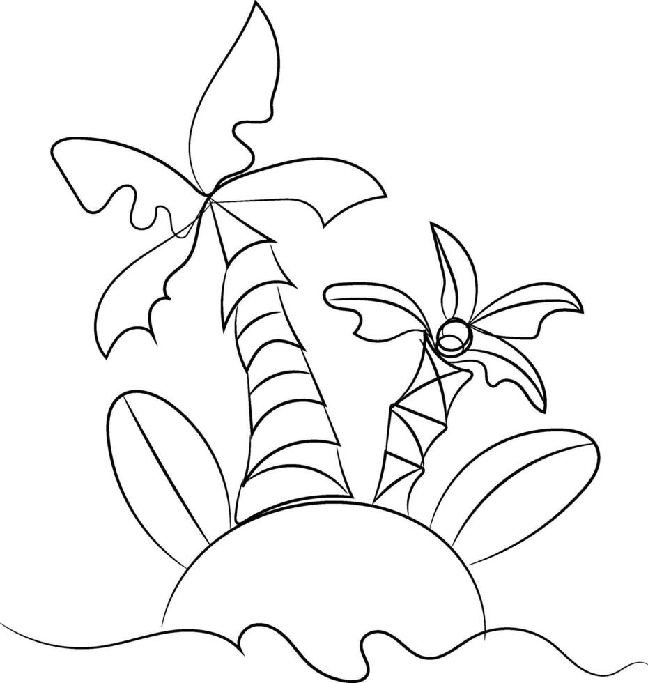 Tropical Island Palm Trees Minimalist Line Art vector