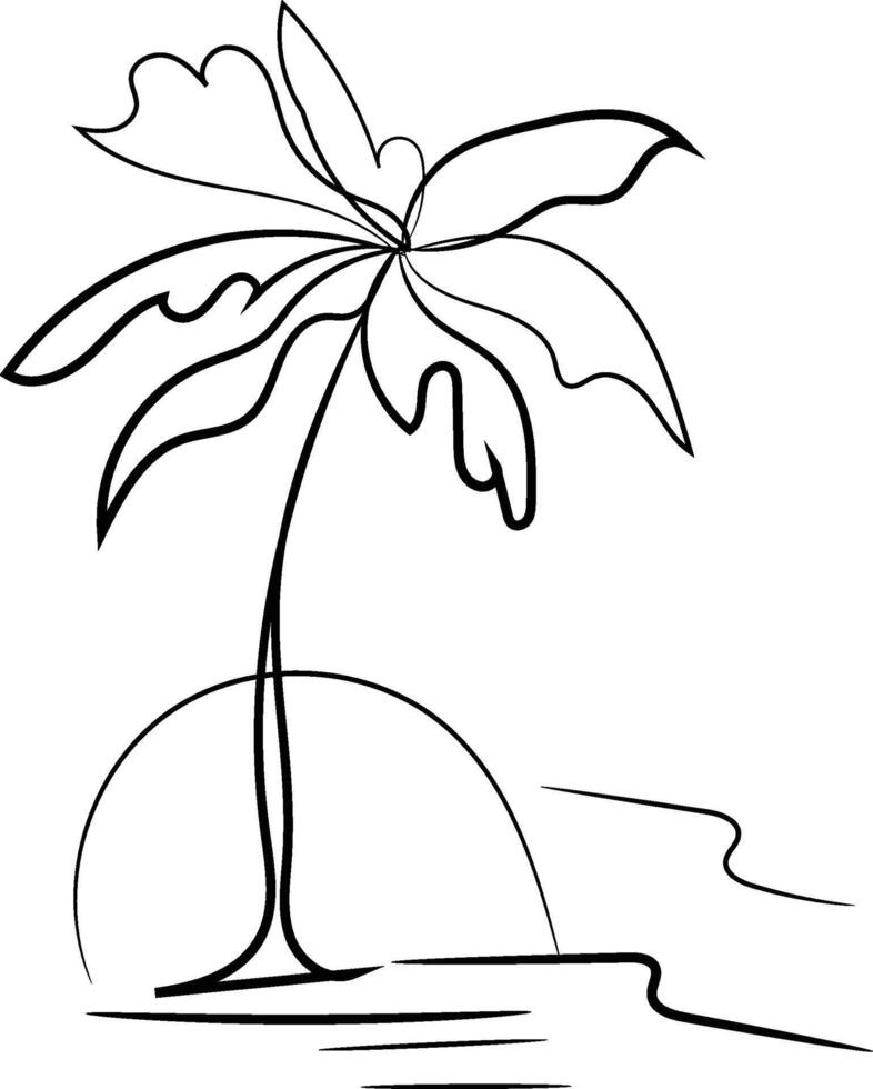 Beautiful Line Drawing Palm Tree Sunset Beach Minimalist vector