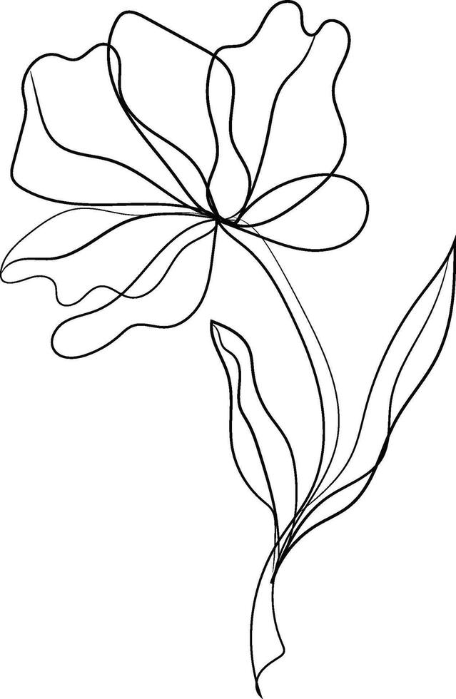 Single Line Drawing Abstract Flower Botanical Illustration vector
